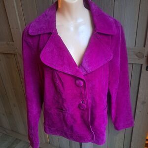 Chico’s Genuine Suede Jacket Women’s Large Vibrant Fuchsia Purple Button Leather